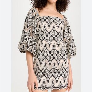 Cara Cara Montauk Dress Black and Cream Embroidery Size L